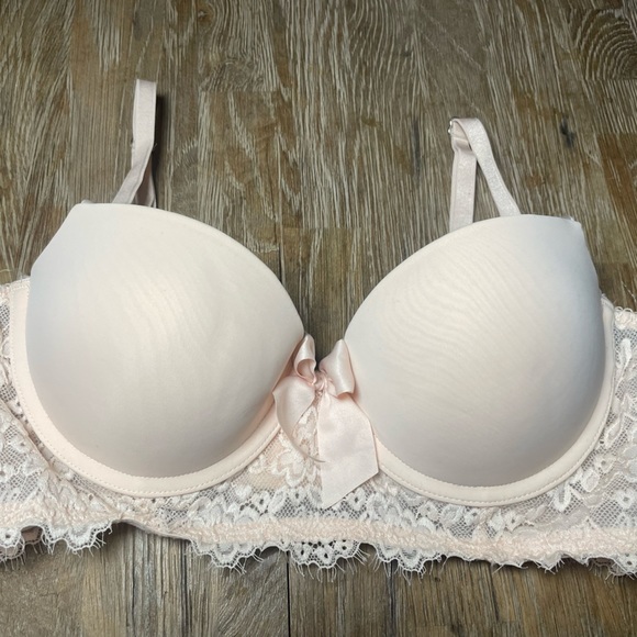 Aerie 34B Bra Pink Bow Lace Lingerie Valentines Push Up Padded Sexy 34 B Girly - Picture 8 of 8